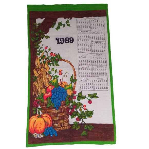 Vintage 1989 Linen Tea Towel Calendar Fall Autumn Cottage Granny Core Decor - Picture 1 of 4
